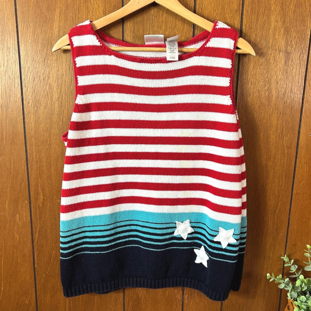 Villager Sport by Liz Claiborne Stars Stripes Sleeveless Knit Top Fourth of July